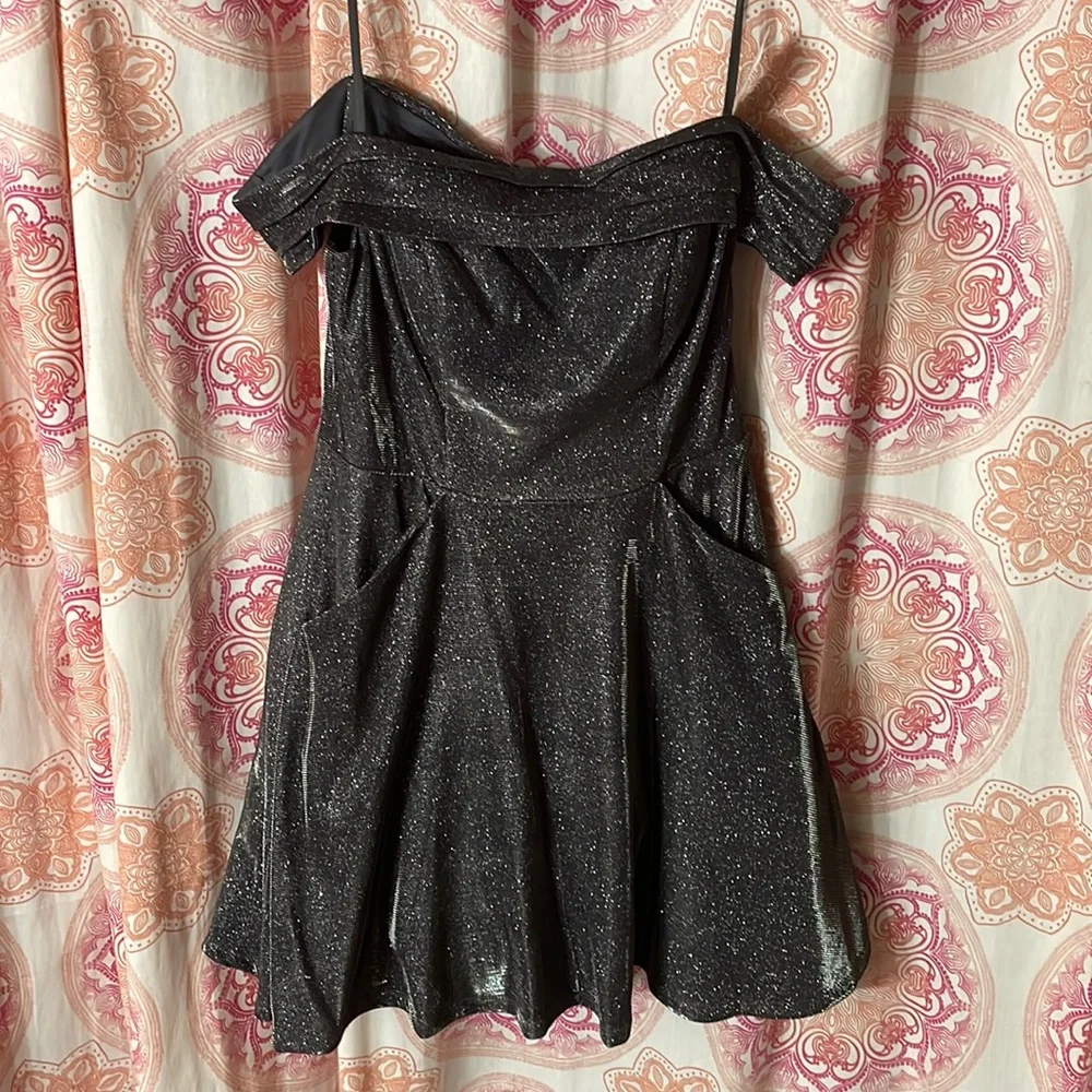 City Studio Grey/silver off shoulder dress - Picture 2 of 6